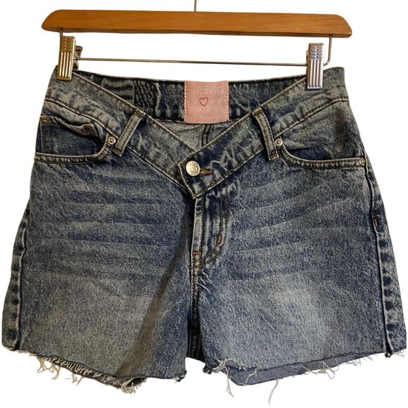 REVICE Denim V Cut Waistband Low Waist Cutoff Micro Shorts Size 26 Y2K Boho - Picture 1 of 10
